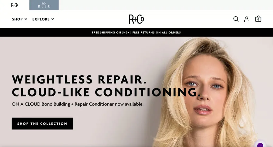 R+Co online store homepage on a desktop browser